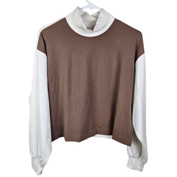 Athleta Venice Color Block Cropped Relaxed‎ Sweatshirt Taupe Cream Size Small - Picture 1 of 10